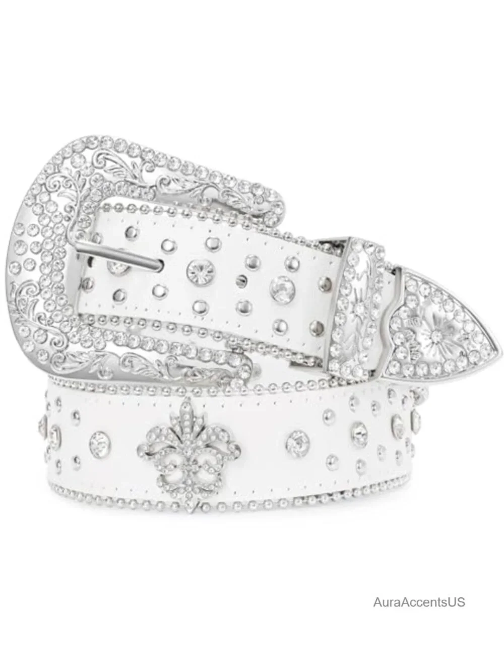 Rhinestone Western Belt Faux Leather Detachable Buckle